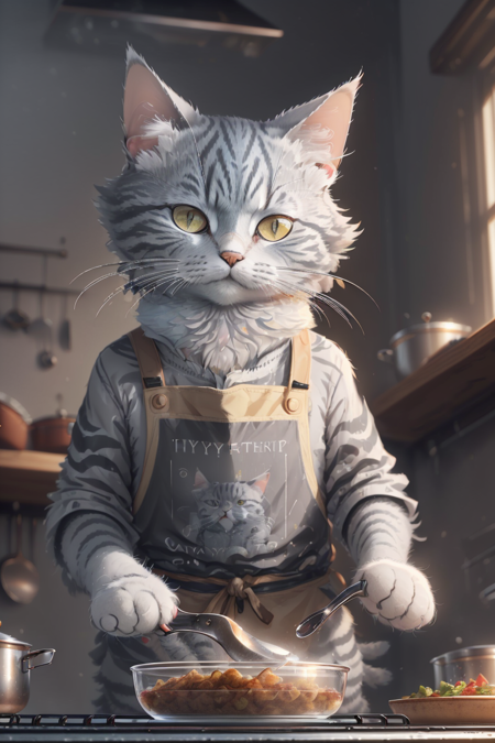 3978525336-1017821532-, close-up photography of (grey tabby cat_1.2), cooking fish, (c4ttitude_1.3), in glasstech kitchen, hyper realistic, intricate.png